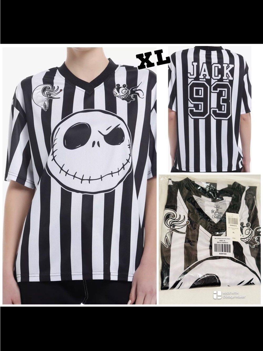 Disney NWT The Nightmare Before Christmas Jack Stripe Soccer Jersey